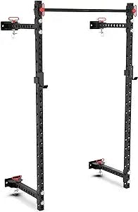 Synergee Folding Wall-Mounted Squat Rack with Pull Up Bar and J Cups. 2x2 Frame with 1-Inch Holes, and 750 lb Capacity. Free Standing Strength & Bodyweight Exercise Stand.
