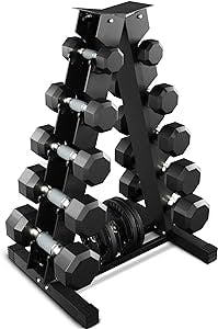 Holleyweb A-Frame Dumbbell Rack, Weight Rack for Home Gym,5 Tier Weight Rack,Suitable for Storage of Weight Plates, Curl Bar and Dumbbell