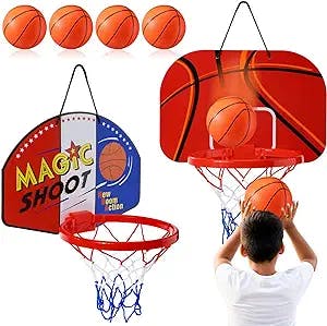 2 Pcs Mini Basketball Hoop with 4 Matching Basketball Sticky Hooks Pump Indoor Basketball Hoop No Drilling Decompress Game Gadget for Kids Adults Bedroom Bathroom