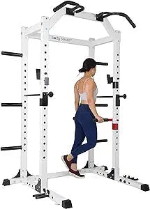 body power Deluxe Rack Cage with Accessories, Attachments, Safety Bars, and Built-in Floor-Mount Anchors