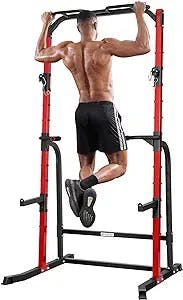 SPECSTAR Adjustable Power Rack, Multi-Function Squat Stand with Pull Up Bar and J-Hooks for Home and Gym