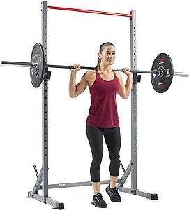 Sunny Health & Fitness Squat Stand Power Rack for Weightlifting - Multifunction Bench Press Squat Rack with Adjustable Pull Up Bar for Home Gym - SF-XF922059,Grey