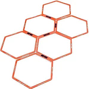 Crown Sporting Goods Hexagonal Ladder Set, Fluorescent Orange – Plyometric Hex Speed Rings for Agility Footwork Training & Vertical Jump Workouts, Features 6-Rungs of Hexes