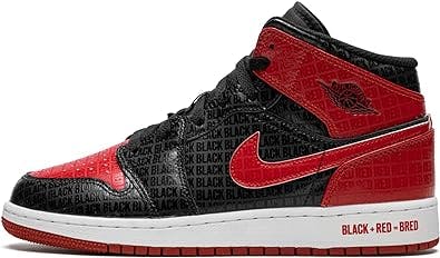 Slamming into Style: Big Kid's Jordan 1 Mid SS Bred Text Black/Gym Red-Whit