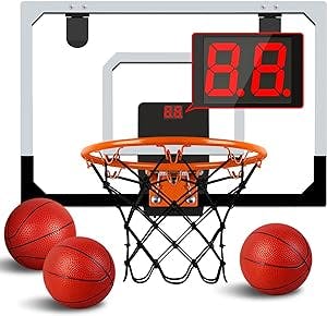 Indoor Basketball Hoop for Kids with Electronic Scoreboard and Sounds Mini Basketball Hoop Set with 3 Balls for Door & Wall, Basketball Toys for Kids and Adults Boys Teens 3 4 5 6 7 8 9 10 11 12