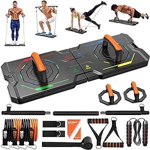 SERTT Foldable Push Up Board, Patent Design Multi-Functional Pushup Board Set with Resistance Bands, Pilates Bar, Professional Muscle Exercise Home Workout Equipment for Women and Men