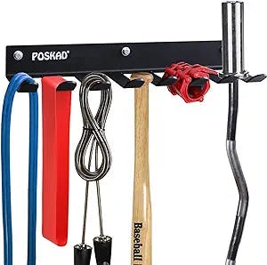 Poskad Multi-Purpose Gym Storage Rack,8 OR 12 Hook Heavy-Duty Steel Gym Organizer Wall Mount Hanger for Home and Pro, Gym Accessory Storage Resistance Bands,Jump Ropes,Lifting Belt,Barbells.