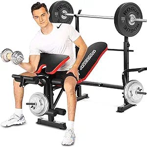 Adjustable 330lbs Weight Bench Set with Squat Rack Foldable Workout Bench Strength Training Bench Press Set for Full Body Workout