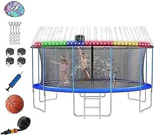 Outdoor Recreational Heavy Duty Tranpoline - FIZITI 16FT for Adults and Kids with Enclosure Net, Sprinkler, Basketball Hoop, and Light