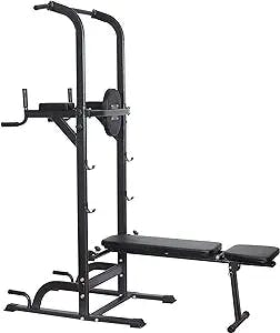 RELIANCER Power Tower Dip Station High Capacity 800lbs w/Weight Sit Up Bench Adjustable Height Heavy Duty Steel Multi-Function Fitness Pull Up Chin Up Tower Equipment for Home Office Gym Dip Stands