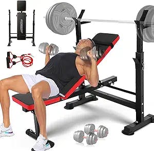 OppsDecor 600lbs 6 in 1 Weight Bench Set with Squat Rack Adjustable Workout Bench with Leg Developer Preacher Curl Rack Fitness Strength Training for Home Gym