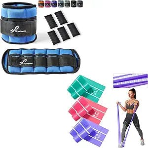 Sportneer Adjustable Ankle Weights 1 Pair + 3 Levels Resistance Bands Set with Reinforcing Rib