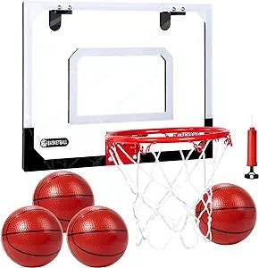 Indoor Mini Basketball Hoop with 4 Balls Set for Kids - 16" x 12" Over The Door Basketball Hoop Indoor for Room&Wall Mounted with Complete Accessories