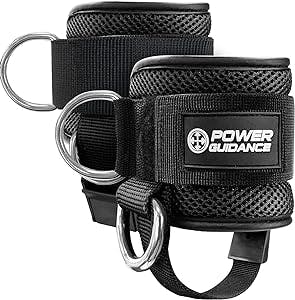 POWER GUIDANCE Ankle Strap for Cable Machine Professional Kickback Ankle Strap for Glute Workouts, Leg Extensions - Adjustable Strap with D-Rings