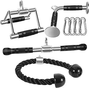DYNASQUARE Tricep Press Down Cable Machine Attachment, LAT Pulldown Attachments, Home Gym Accessories, Double D Handle, V-Shaped Bar, Tricep Rope, Pull Down Straight Bar