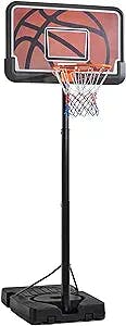 Yaheetech Portable Basketball Hoop Height Adjustable 7.6-10ft Basketball Goal System with 44 Inch PE Backboard and 2 Wheels Black/Orange