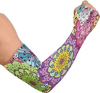 STAYTOP Floral Vivid Pattern with Colorful Flowers Compression Arm Sleeves -UV Sun Protection Cooling Athletic Sports Sleeve for Football,Cycling,Travel
