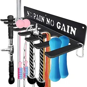 Gym Home Rack 8 Hook Heavy-Duty Wall-mounted Organizer Multi-Purpose Workout Gear Wall Hanger Storage for Resistance Bands Jump Ropes Lifting Belt Fitness Bands Barbells Carabiners Included