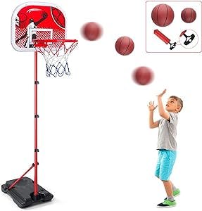 Kids Basketball Hoop Stand Adjustable Height 3.2 ft -6.7 ft, Kid Basketball Hoop Adjustable Height Indoor/Outdoor, Basketball Goal for Kids Boys Girls Age 3 4 5 6 7 8 Gifts Backyard Games