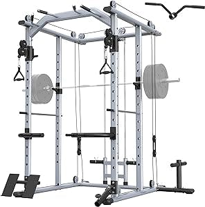 MAJOR LUTIE Multi-Function Power Cage, PLM04 1400lbs Power Rack with Cable Crossover Machine, and More 3 Cable Attachment for Home Gym Silver