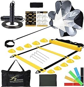 Eazy2hD Speed Agility Training Set for Football, Soccer & Basketball-Ladder Athletes/Sports Including Cones, Running Parachute, Steel Stakes, Jump Rope, Resistance Bands, Sports Headband, Sweat Towel
