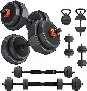 Lusper Adjustable Weight Dumbbell Set, 44LB/66LB Free Weights with 3 Modes, Used as Barbell, Kettlebell with Star Collars,Weight Set for Home Gym, Fitness Exercise Equipment for Men and Women