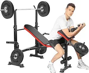 Hicient 600lbs Olympic Weight Bench Press Set with Preacher Curl & Leg Developer Multifunctional 5 in 1 Adjustable Weight Bench Set Exercise Equipment for Indoor Gym Home Full-Body Workout
