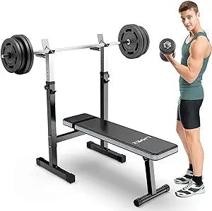 Lmdex Adjustable Weight Bench Press with Squat Rack Folding Multi-Function Dip Station for Full Body Workout Home Gym Strength,Grey