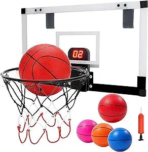 Basketball Hoop for Kids, Indoor Mini Basketball Hoop Over The Door Basketball Toys Gift with Electronic Scoreboard & 4 Balls & Complete Basketball Accessories for Kids Boys Teens and Adults