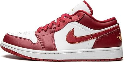Nike Men's Air Jordan 1 Low Basketball Shoes, Cardinal Red/Light Curry-white, 8.5