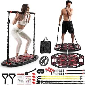 FITINDEX Portable Home Gym, Home Workout Equipment, Gym Equipment for Home for Men Women to Build Muscle and Burn Fat with Resistance Bands Bar, Full-Body Fitness Equipment for Indoor/Outdoor/Travel