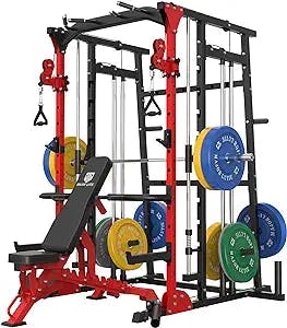 MAJOR LUTIE Smith Machine, Multifunction Power Cage with Smith Bar and Two LAT Pull-Down Systems and Cable Crossover Machine for Home Gym