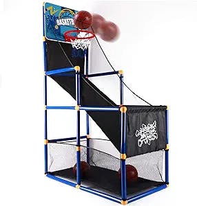 Vokodo Kids Home Basketball Court Shooting Game Includes 2 Balls Air Pump And Slide Ramp Great For Indoor Arcade Practice Improves Scoring Accuracy Sports Toys Active Play Gift For Children Boys Girls