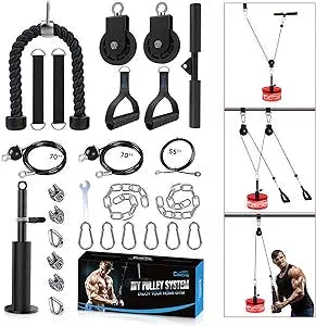 Concho Cable Pulley System Gym, Upgraded Weight Pulley System with 3 Detachable Handles, LAT and Lift Pulley Attachments for Biceps Curl, Triceps, Chest Workout - DIY Home Gym Fitness Equipment