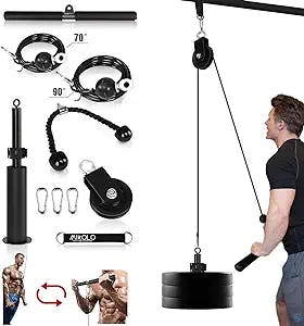Mikolo LAT and Lift Pulley System, Upgraded Weight Cable Pulley System with Adjustable Length Cable for Biceps Curl, Triceps Pull Down,Back, Forearm, Shoulder,Fitness Home Gym Equipment