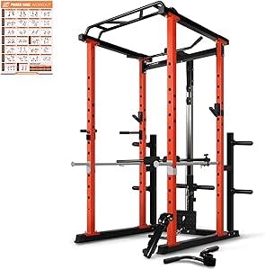 RitFit Power Cage with Optional LAT PullDown/Cable Crossover/Smith Machine System, 1000LB Squat Rack for Home & Garage Gym, with Weight Storage Rack and More Training Attachments, ASTM-Certified