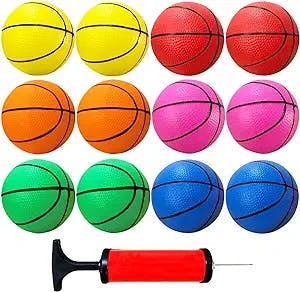 Dshengoo 12 Pcs 5 Inch Mini Basketballs,Colorful Rubber InflatableBasketball,Pool Kick Balls Toy with Inflation Pump for Indoor Mini Basketball Hoop,Beach Sports Game,Party Favor
