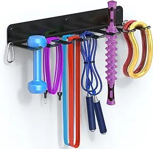 8 Prongs Home Gym Storage Rack, Workout Wall Rack, Multi-Purpose Wall Mount Holder for Exercise Bands, Dumbbell, Jump Ropes, Lifting Belt, Chains