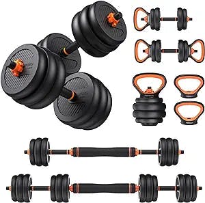 FEIERDUN Adjustable Dumbbells, 50/70/90lbs Free Weight Set with Connector, 4 in1 Dumbbells Set Used as Barbell, Kettlebells, Push up Stand, Fitness Exercises for Home Gym Suitable Men/Women