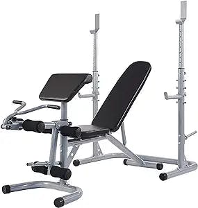 BalanceFrom Multifunctional Workout Station Adjustable Olympic Workout Bench with Squat Rack, Leg Extension, Preacher Curl, and Weight Storage, 800-Pound Capacity