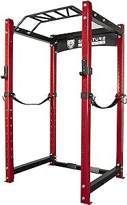Signature Fitness SF-3 1,500 Pound Capacity 3” x 3” Power Cage Squat Rack, Includes J-Hooks and Safety Straps, Other Optional Accessories, Red