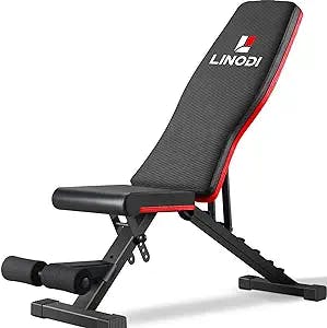 LINODI Weight Bench, Adjustable Strength Training Benches for Full Body Workout, Multi-Purpose Foldable Incline Decline Home Gym Bench