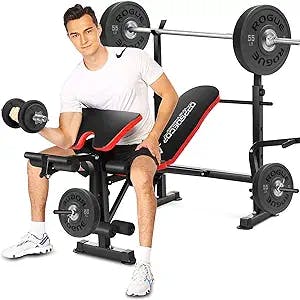 OppsDecor 600lbs 5 in 1 Adjustable Olympic Weight Bench Set with Leg Developer Preacher Curl Rack Multi-Function Bench Press Set for Full Body Workout