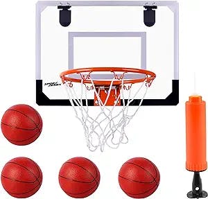 Indoor Mini Basketball Hoop Set for Kids and Adults, Bedroom Basketball Hoop for Door with 4 Balls & Complete Basketball Accessories