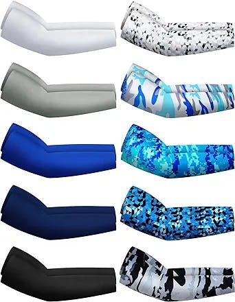 Hicarer 10 Pairs Sun Protection Arm Sleeves Cooling Sports Compression Athletic Sleeves for Basketball Running Cycling