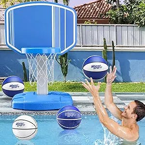 TEMI Swimming Pool Basketball Hoop, Pool Toys with 4 Balls and Pump, Adjustable Height Poolside Basketball Hoops, Water Basketball Game Pool Toys for Kids and Adults