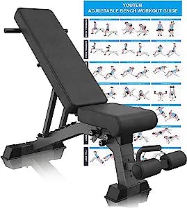YOUTEN 1000 LB Weight Bench Heavy Capacity | 9-4-4 Almost 90° Adjustable Incline Decline Exercise Bench Press for Home Gym More Stable and Durable | Foldable Training Lifting Bench | Dragon Flag Handle for Abdominal Arm Workout