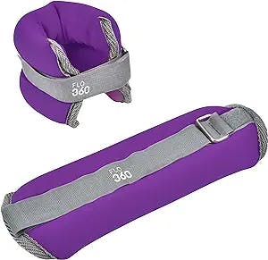 FLO360 Fitness Ankle/Wrist Weights with Adjustable Strap 2lbs (1 Pair) for Exercising Purple