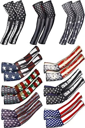 9 Pairs American Independence Arm Sleeves USA Flag Cooling Arm Covers Sun Protection Arm Guards Unisex Sports Basketball Cycling American Fourth of July Ice Silk UV Protection Sleeves