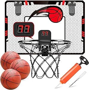 Basketball Hoop Indoor, Mini Basketball Hoop with Scoreboard and Complete Accessories 18”x12.2”Over The Door Basketball Hoop for Home and Office Door & Wall Basketball Toy Gifts for Kids Teens Adults